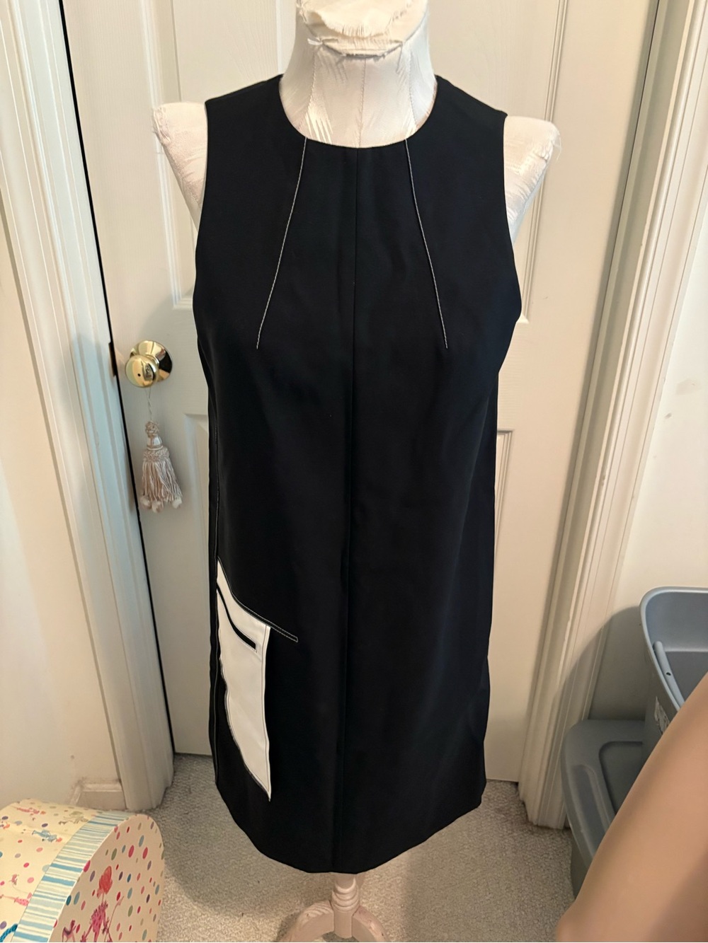 Paco Rabanne Sleeveless Black  chemise Dress / White Pocket Detail 38/US6 $920
